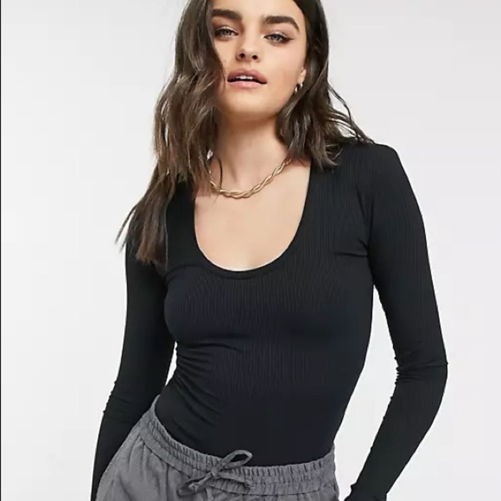 & Other Stories Ribbed V Neck Long Sleeve